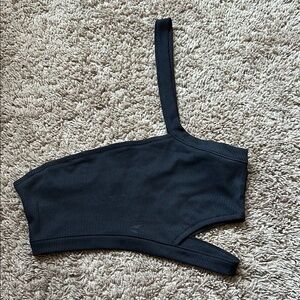 Black One-Shoulder Ribbed Top